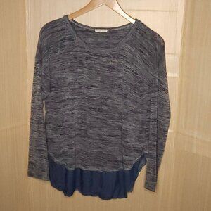 Mystree Blue Heathered Mixed Material Soft Stretchy Long Sleeve Top Large